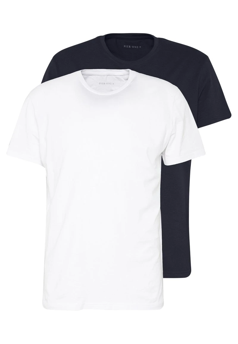 Pier One 2 PACK - T-Shirt Basic - White/dark Blue 3 Pier One 2 PACK - T-Shirt Basic - White/dark Blue