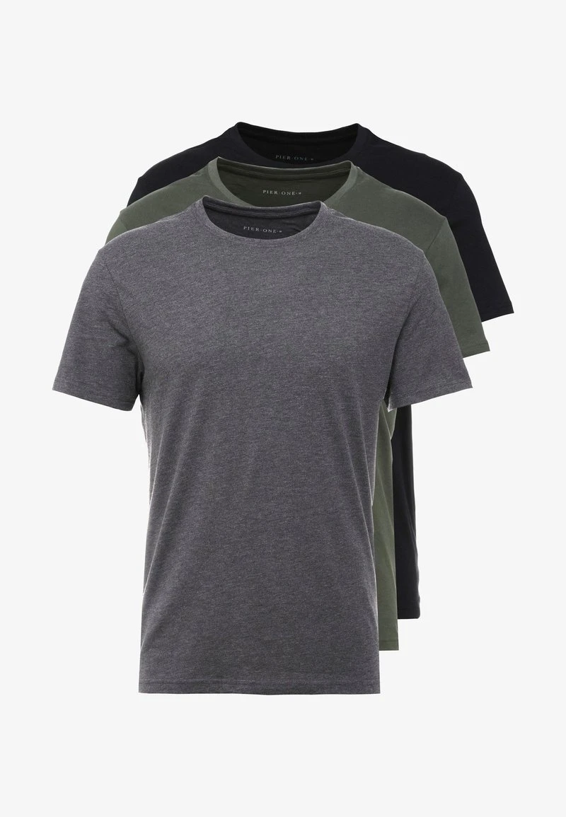 Pier One 3 PACK - T-Shirt Basic - Black/grey/green 8 Pier One 3 PACK - T-Shirt Basic - Black/grey/green – Bild 6